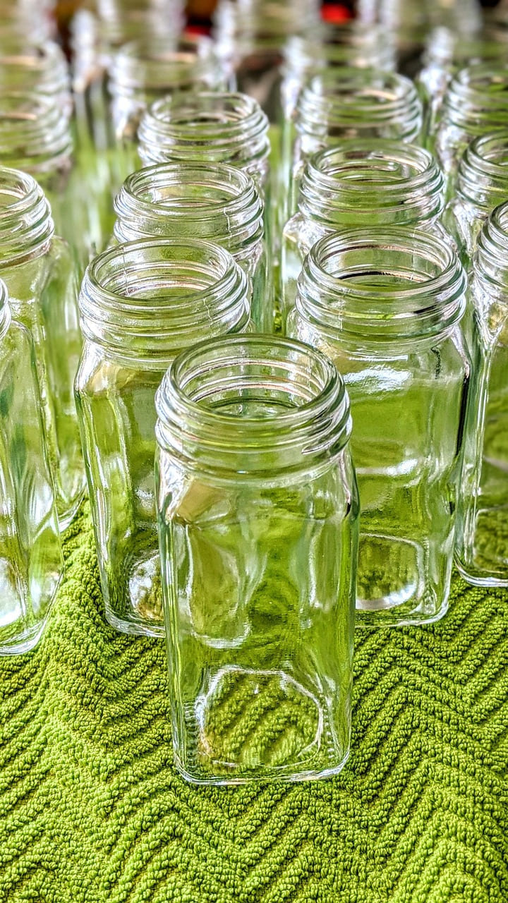 jars, spice jar, kitchen, utensils, green, glass, container, organization, food storage, storage, tea towel, kitchen towel, cloth, jars, spice jar, spice jar, spice jar, spice jar, spice jar, utensils, food storage, food storage, food storage on Earth Wise Budget