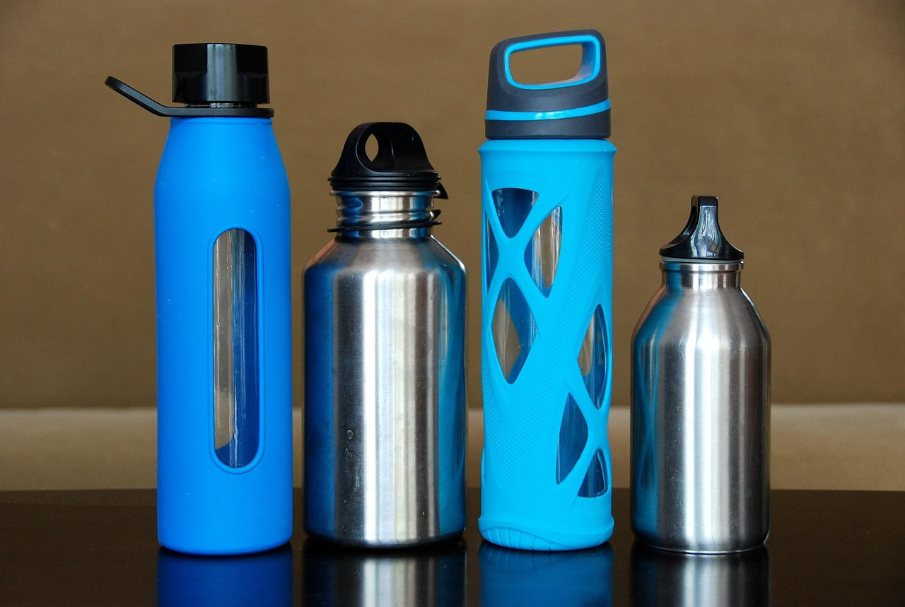 bottles, water, steel, glass, stainless, eco, reusable, sustainable, nature, healthy, container, lifestyle, hydrate, drink, blue, natural, environment, durable, water bottle, earth friendly, brown water, brown earth, brown healthy, brown glass, brown bottle, brown glasses on Earth Wise Budget