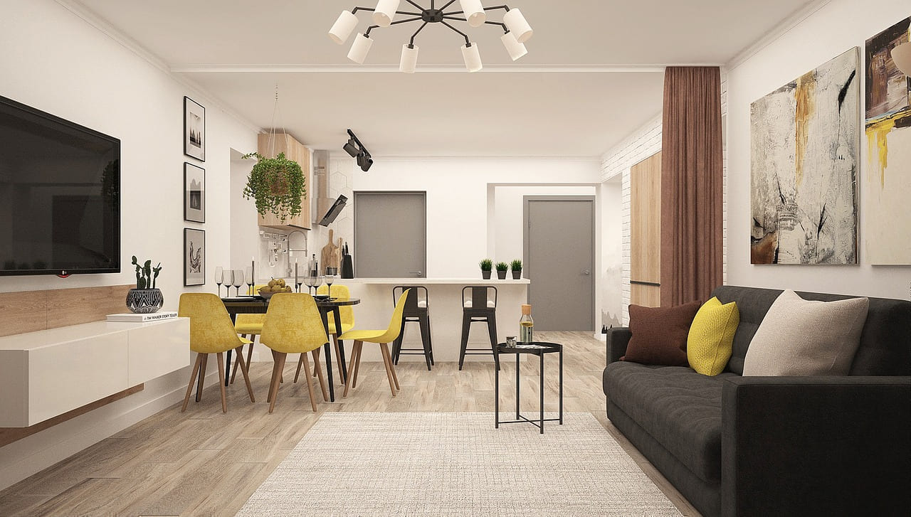 kitchen-living room, modern living room, studio, interior design, 3d, living room, kitchen, design, interior, architecture, building, apartments, living space, housing, living room, living room, living room, living room, living room, kitchen on Earth Wise Budget